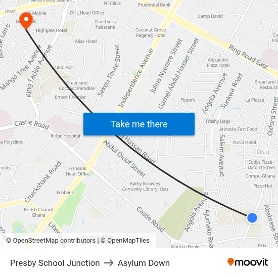 Presby School Junction to Asylum Down map