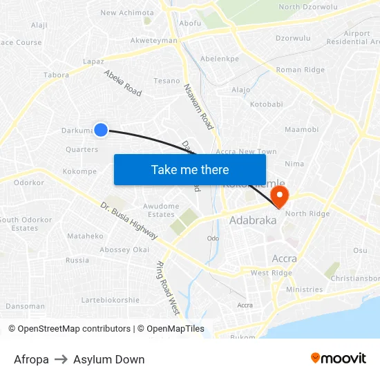 Afropa to Asylum Down map