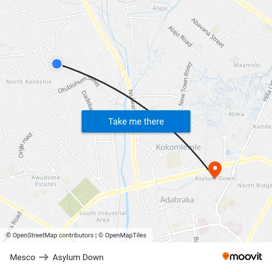 Mesco to Asylum Down map