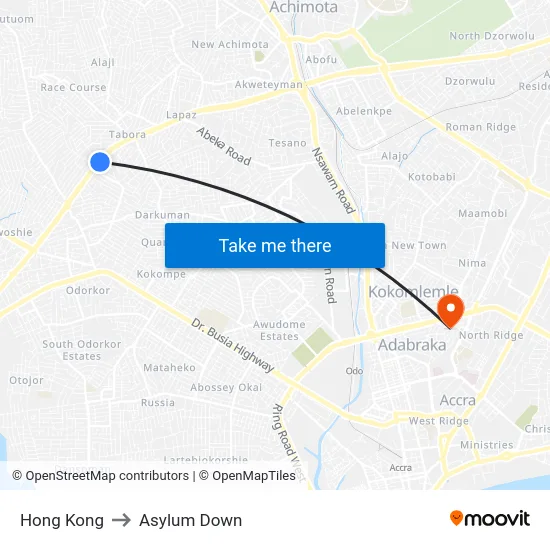 Hong Kong to Asylum Down map