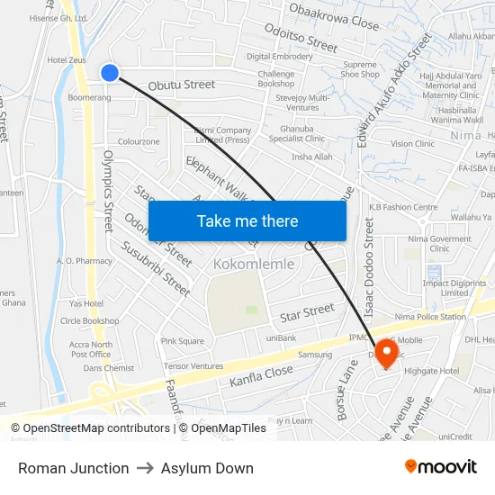 Roman Junction to Asylum Down map