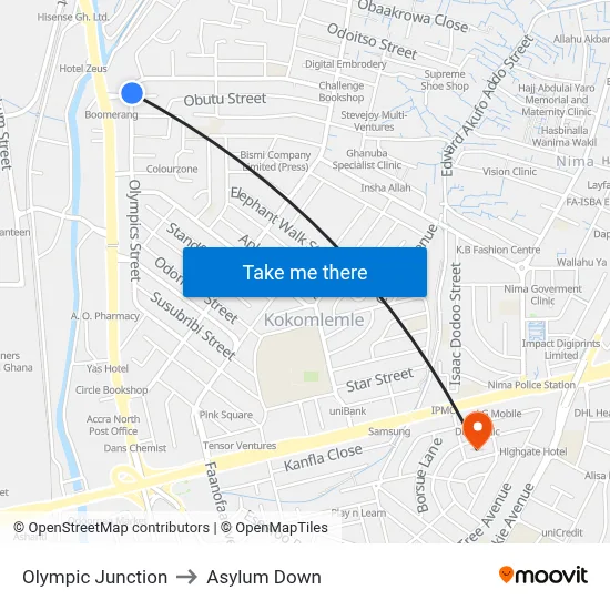 Olympic Junction to Asylum Down map