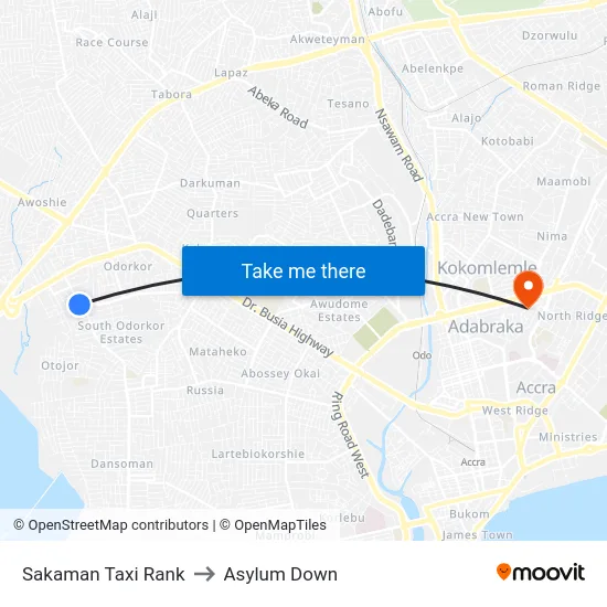 Sakaman Taxi Rank to Asylum Down map