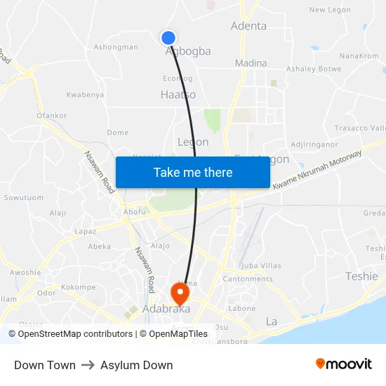Down Town to Asylum Down map