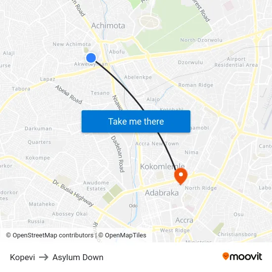 Kopevi to Asylum Down map