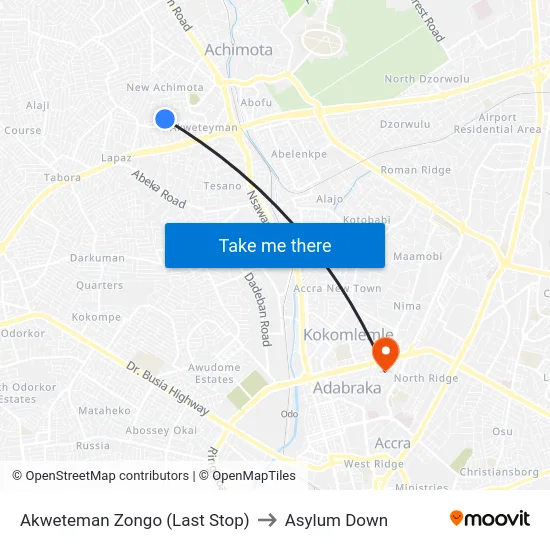 Akweteman Zongo (Last Stop) to Asylum Down map