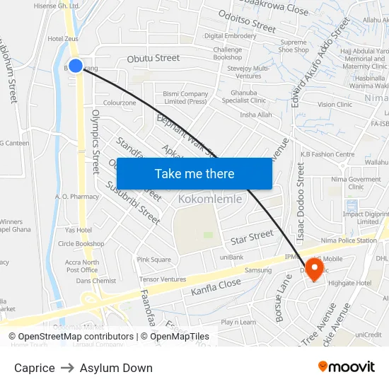 Caprice to Asylum Down map