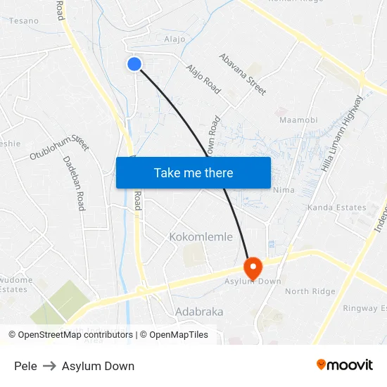 Pele to Asylum Down map