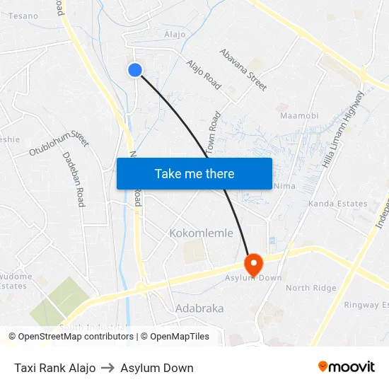 Taxi Rank Alajo to Asylum Down map