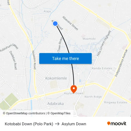 Kotobabi Down (Polo Park) to Asylum Down map
