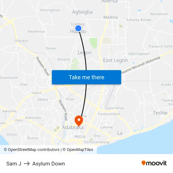 Sam J to Asylum Down map