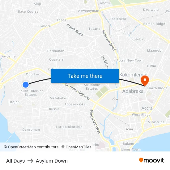 All Days to Asylum Down map
