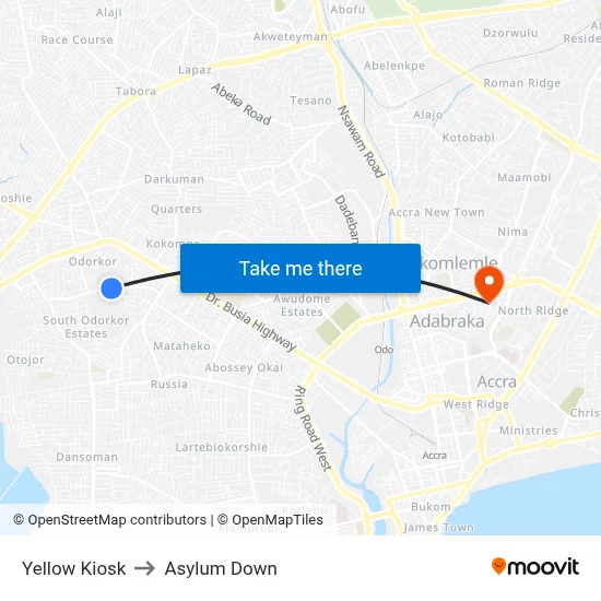 Yellow Kiosk to Asylum Down map