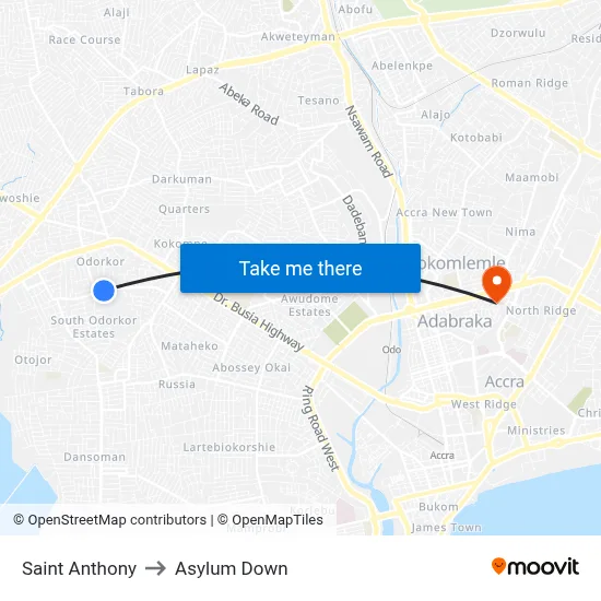 Saint Anthony to Asylum Down map