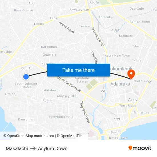 Masalachi to Asylum Down map