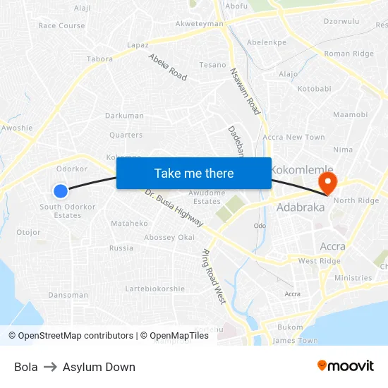 Bola to Asylum Down map