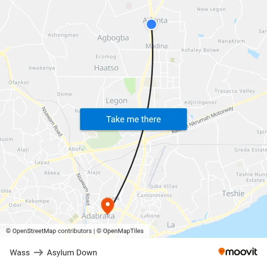 Wass to Asylum Down map