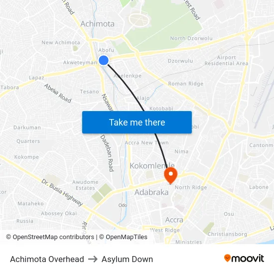 Achimota Overhead to Asylum Down map