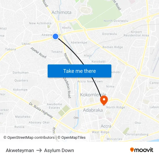 Akweteyman to Asylum Down map