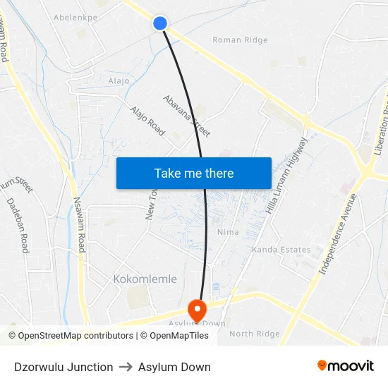 Dzorwulu Junction to Asylum Down map