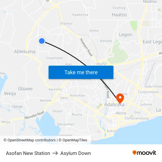 Asofan New Station to Asylum Down map
