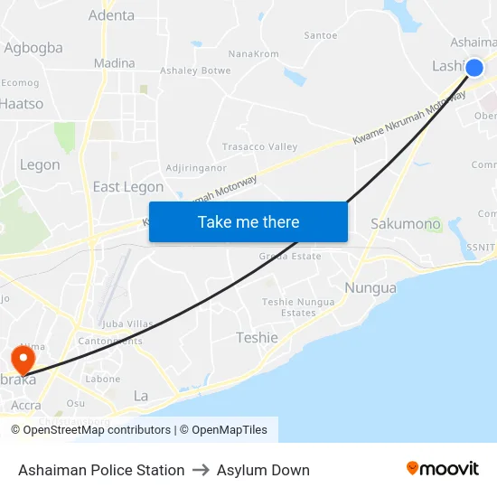 Ashaiman Police Station to Asylum Down map