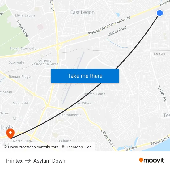 Printex to Asylum Down map