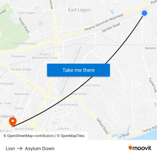 Lion to Asylum Down map