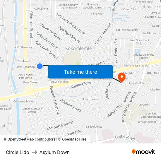 Circle Lido to Asylum Down map