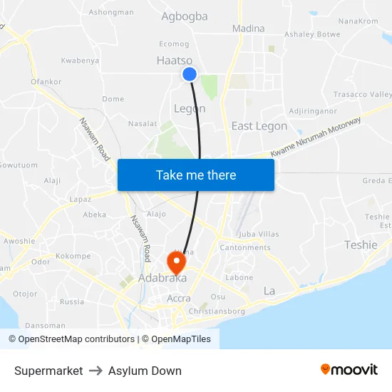 Supermarket to Asylum Down map