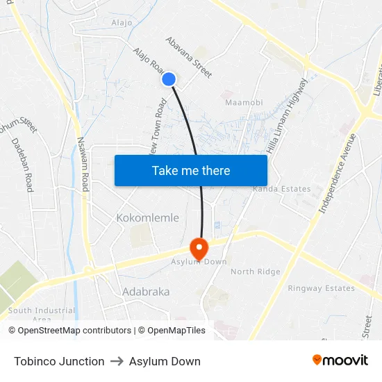 Tobinco Junction to Asylum Down map