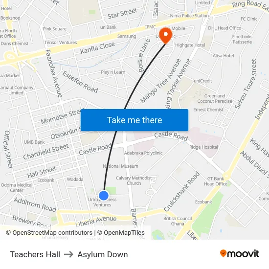 Teachers Hall to Asylum Down map
