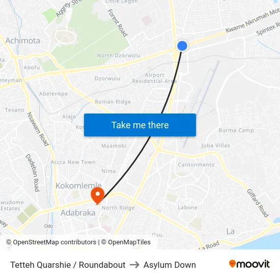 Tetteh Quarshie / Roundabout to Asylum Down map