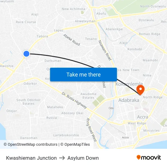 Kwashieman Junction to Asylum Down map