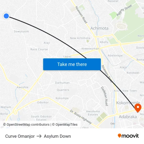 Curve Omanjor to Asylum Down map