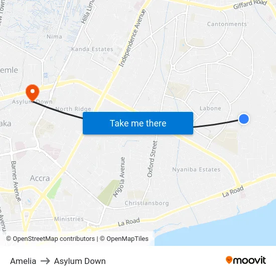 Amelia to Asylum Down map