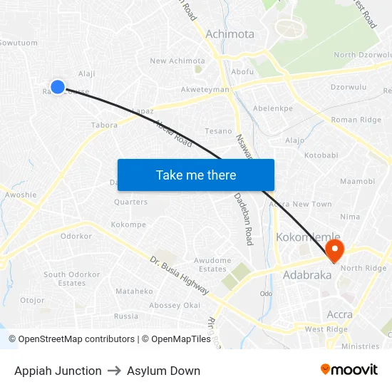 Appiah Junction to Asylum Down map