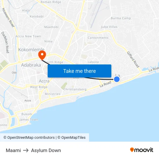 Maami to Asylum Down map