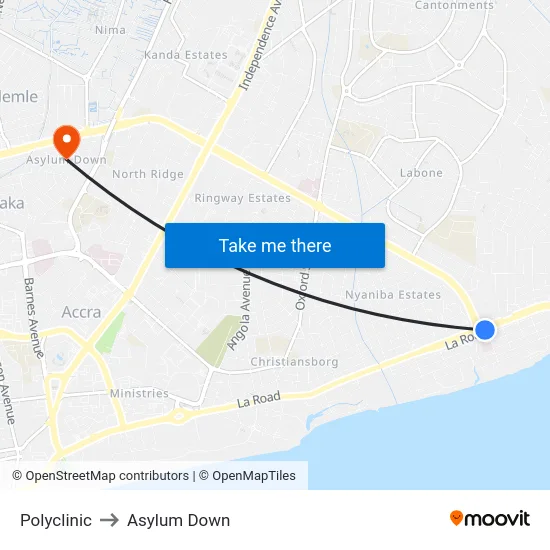 Polyclinic to Asylum Down map
