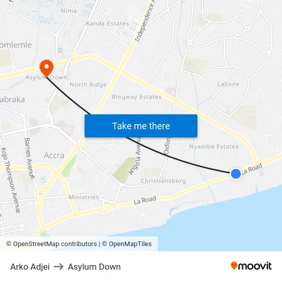 Arko Adjei to Asylum Down map
