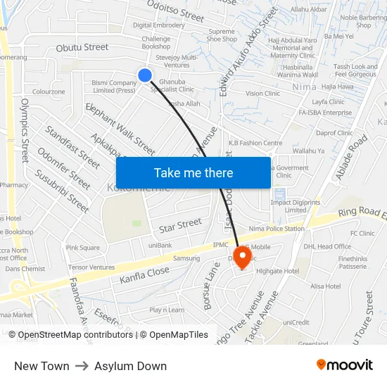 New Town to Asylum Down map