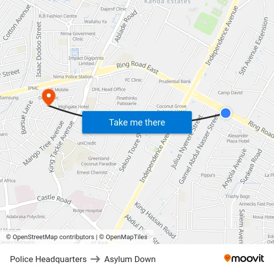 Police Headquarters to Asylum Down map