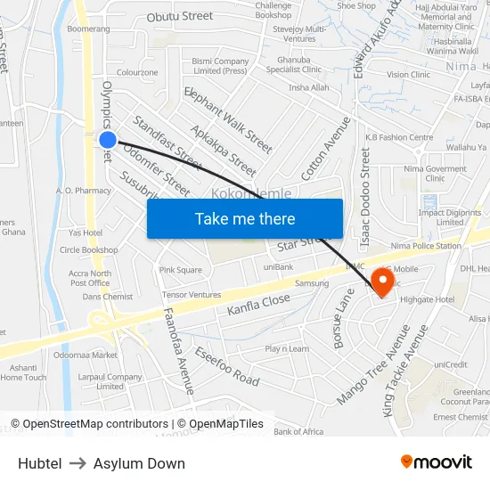 Hubtel to Asylum Down map