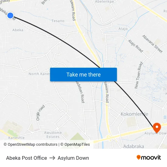Abeka Post Office to Asylum Down map