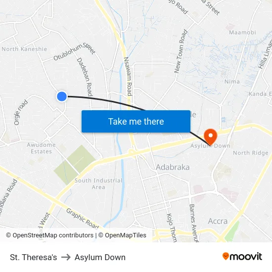St. Theresa's to Asylum Down map