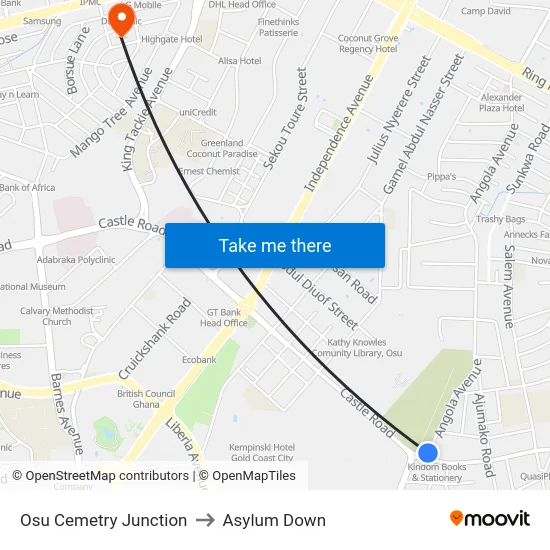 Osu Cemetry Junction to Asylum Down map