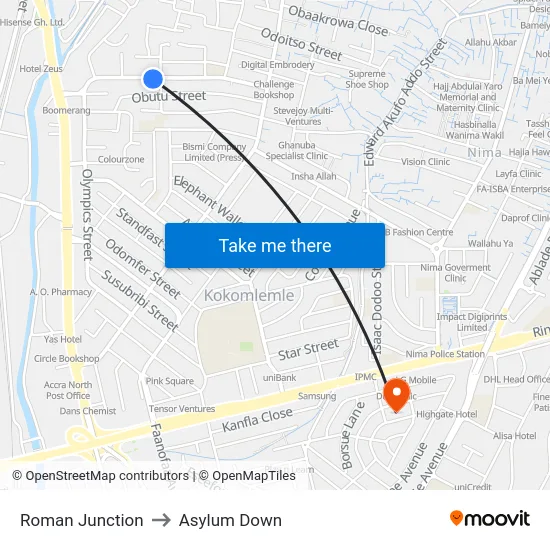 Roman Junction to Asylum Down map