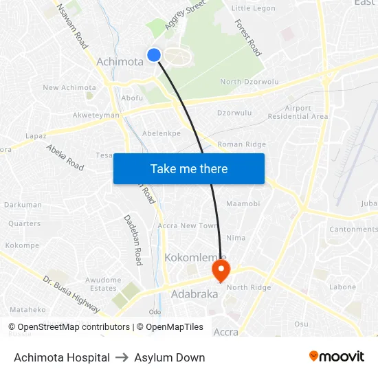 Achimota Hospital to Asylum Down map