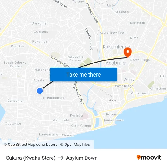 Sukura (Kwahu Store) to Asylum Down map
