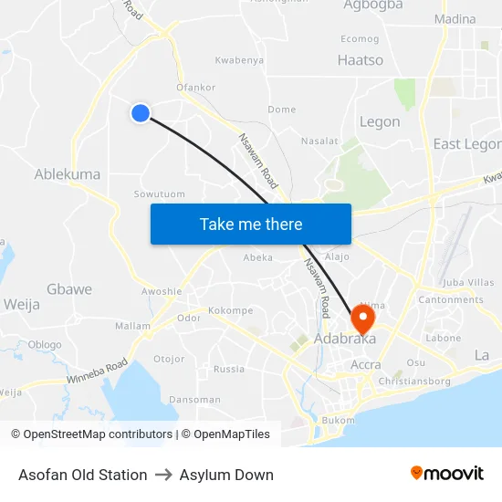 Asofan Old Station to Asylum Down map